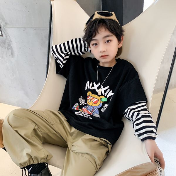 t-shirt 2021 bottoming new long sleeve shirt zhongda children's spring and autumn sweater boys' fake two-piece, Black;white
t-shirt 2021 bottoming new long sleeve shirt zhongda children's spring and autumn sweater boys' fake two-piece, Black;white