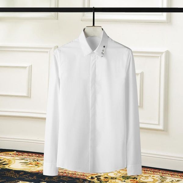 men's casual shirts solid color mens luxury metal decoration long sleeve dress fashion slim fit male plus size 4xl, White;black
men's casual shirts solid color mens luxury metal decoration long sleeve dress fashion slim fit male plus size 4xl, White;black
