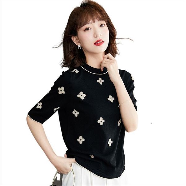 korean fashion womens sweater tees summer black thin half sleeve embroidered t shirts women clothing, White;black
korean fashion womens sweater tees summer black thin half sleeve embroidered t shirts women clothing, White;black