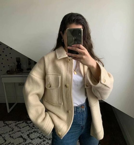 women's wool & blends autumn coat turndown knitting worsted loose elastics solid color female warm jacket, Black
women's wool & blends autumn coat turndown knitting worsted loose elastics solid color female warm jacket, Black
