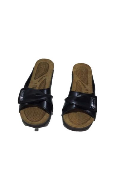 slippers women high heels casual buckled, Black