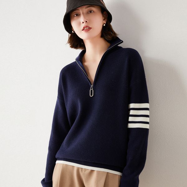 men's and women's autumn winter 2021 new korean wool half zipper lapel tb bottomed long sleeve loose sweater, White;black
men's and women's autumn winter 2021 new korean wool half zipper lapel tb bottomed long sleeve loose sweater, White;black