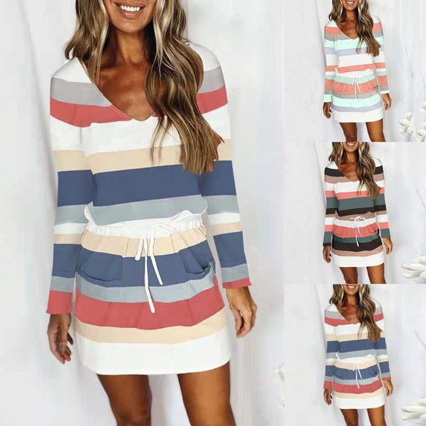 casual dresses 2022 autumn and winter women's printed striped pocket dress v neck long-sleeved lace-up pullover short femme, Black;gray
casual dresses 2022 autumn and winter women's printed striped pocket dress v neck long-sleeved lace-up pullover short femme, Black;gray