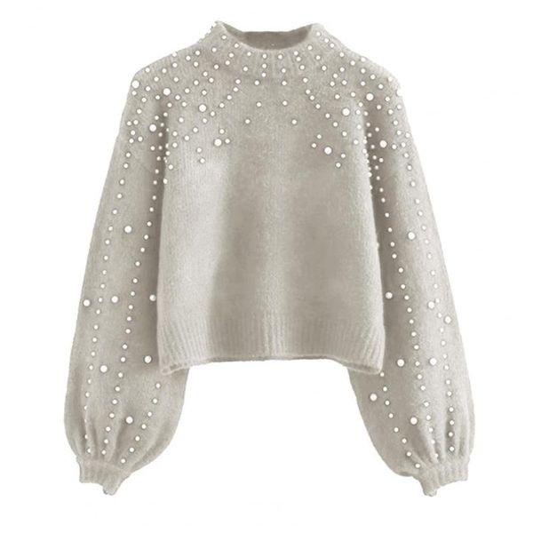 women's sweaters o-neck solid color knitted sweater women jumper autumn winter faux pearl decor lantern sleeve short ladies clothing, White;black
women's sweaters o-neck solid color knitted sweater women jumper autumn winter faux pearl decor lantern sleeve short ladies clothing, White;black