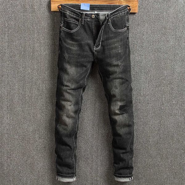 men's jeans korean style fashion retro black elastic slim fit casual ripped for vintage designer denim pencil pants tjv7, Blue
men's jeans korean style fashion retro black elastic slim fit casual ripped for vintage designer denim pencil pants tjv7, Blue