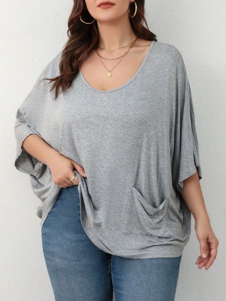 plus patched pocket batwing sleeve tee p91g#, Black