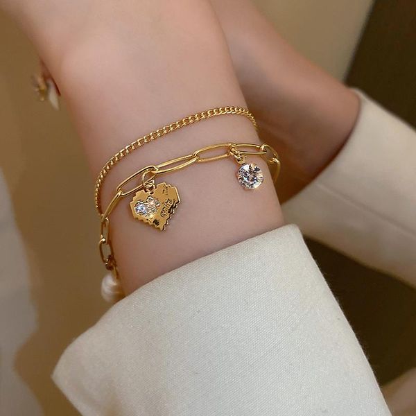 link, chain retro fresh water pearl set diamond love double bracelet creative advanced sense of metal cold wind sen hand ornaments, Black
link, chain retro fresh water pearl set diamond love double bracelet creative advanced sense of metal cold wind sen hand ornaments, Black