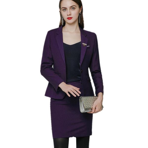 two piece dress office uniform designs single button blazer and skirt set formal suit for women business purple professional luxury, White
two piece dress office uniform designs single button blazer and skirt set formal suit for women business purple professional luxury, White