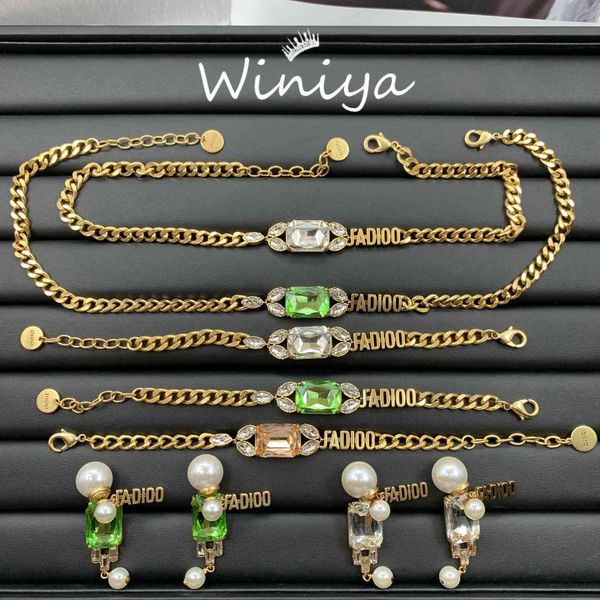 design jewelry new letter square color diamond fashion net red same necklace bracelet earrings set female, Golden
design jewelry new letter square color diamond fashion net red same necklace bracelet earrings set female, Golden