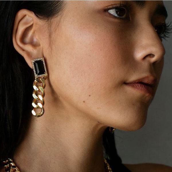 australian minority design square black agate diamond inlaid thick chain earrings net red temperament earrings female, Golden
australian minority design square black agate diamond inlaid thick chain earrings net red temperament earrings female, Golden