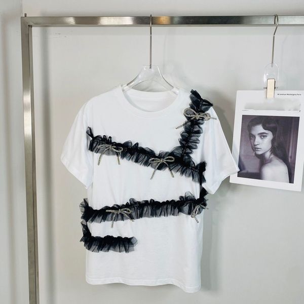 contrast color bow short sleeve tee 2021 summer korean style loose slimming female mesh patchwork ruffled casual t shirts, White
contrast color bow short sleeve tee 2021 summer korean style loose slimming female mesh patchwork ruffled casual t shirts, White