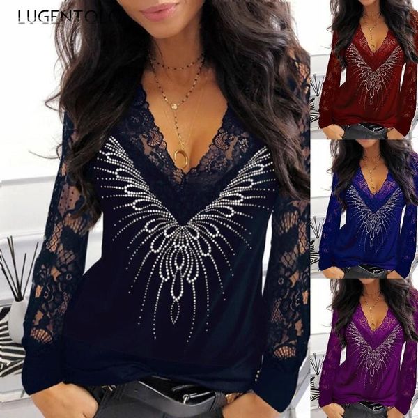 women's t-shirt lugentolo lace women large size long sleeve print fashion v-neck slim casual hollow out ladies simple t-shirts, White
women's t-shirt lugentolo lace women large size long sleeve print fashion v-neck slim casual hollow out ladies simple t-shirts, White