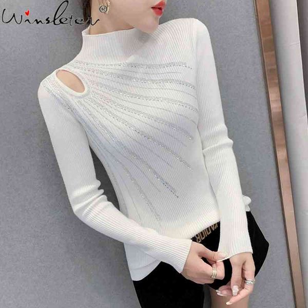 women's sweaters fall winter korean clothes knitted turtleneck thick sweater girls fashion hollow out shiny dimaonds women pu, White;black
women's sweaters fall winter korean clothes knitted turtleneck thick sweater girls fashion hollow out shiny dimaonds women pu, White;black