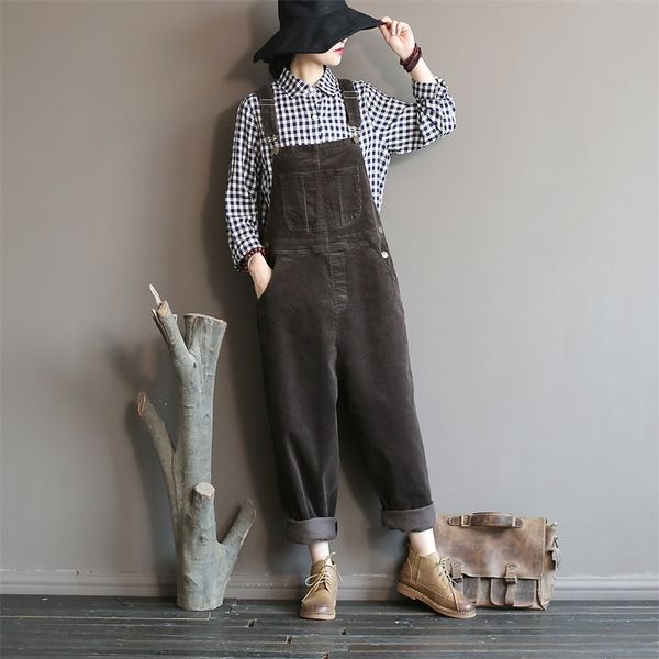 johnature autumn winter new original jumpsuits cotton corduroy women vintage loose strap thick warm pocket casual jumpsuits 210317, Black;white
johnature autumn winter new original jumpsuits cotton corduroy women vintage loose strap thick warm pocket casual jumpsuits 210317, Black;white