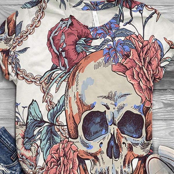 women's t-shirt 2021 summer product painted print loose short sleeve top, White 
women's t-shirt 2021 summer product painted print loose short sleeve top, White