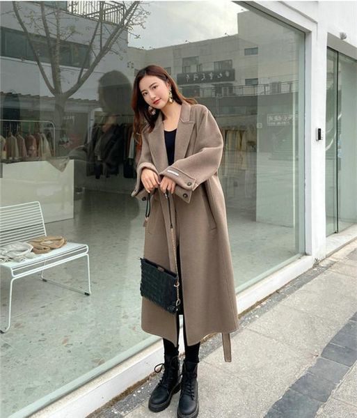 women's wool & blends coat double-sided cashmere woolen cloth in autumn and winter long loose knee korean version jacket+belt, Black
women's wool & blends coat double-sided cashmere woolen cloth in autumn and winter long loose knee korean version jacket+belt, Black