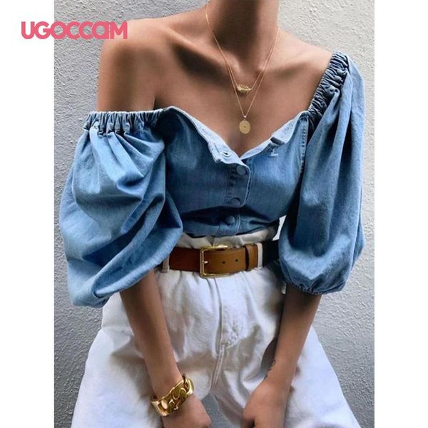 women's blouses & shirts ugoccam denim blouse lantern sleeve button elastic off-the-shoulder slash neck casual streetwear spring clothi, White
women's blouses & shirts ugoccam denim blouse lantern sleeve button elastic off-the-shoulder slash neck casual streetwear spring clothi, White