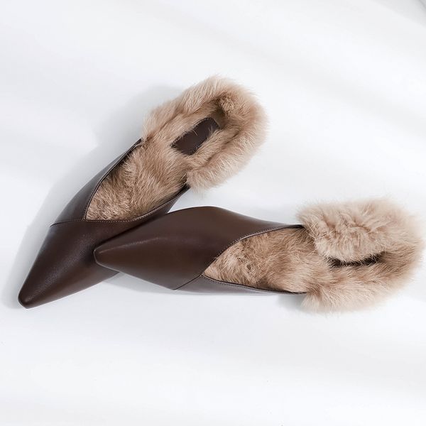 womens genuine leather kitten heel pointed toe slip-on slides rabbit fur winter warm casual mules elegant ladies casual shoes, Black
womens genuine leather kitten heel pointed toe slip-on slides rabbit fur winter warm casual mules elegant ladies casual shoes, Black