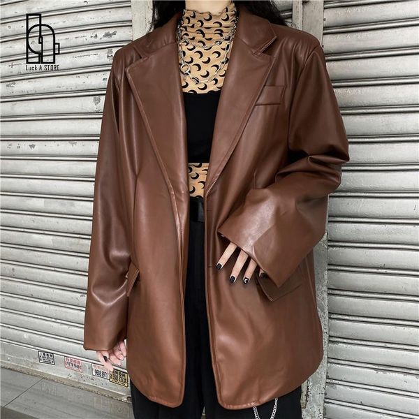 women's leather & faux korean pu moto jacket vintage warm female loose long sleeve suit blazers fashion streetwear spring coat, Black
women's leather & faux korean pu moto jacket vintage warm female loose long sleeve suit blazers fashion streetwear spring coat, Black