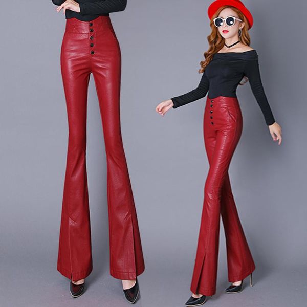 women's pants & capris solid high waist casual pu flare women trousers bodycon faux leather pantalon femme, Black;white
women's pants & capris solid high waist casual pu flare women trousers bodycon faux leather pantalon femme, Black;white