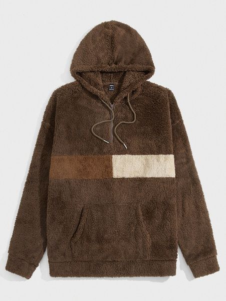 men colorblock kangaroo pocket flannel sweatshirt w1aa#, Black
men colorblock kangaroo pocket flannel sweatshirt w1aa#, Black