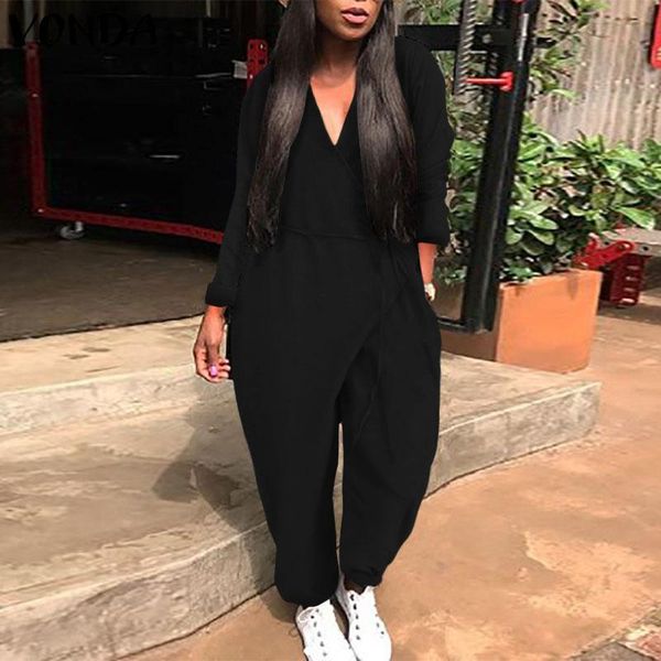 women's jumpsuits & rompers vonda womens black long sleeve deep v neck casual solid color harem pants plus size pantalon overalls, Black;white
women's jumpsuits & rompers vonda womens black long sleeve deep v neck casual solid color harem pants plus size pantalon overalls, Black;white