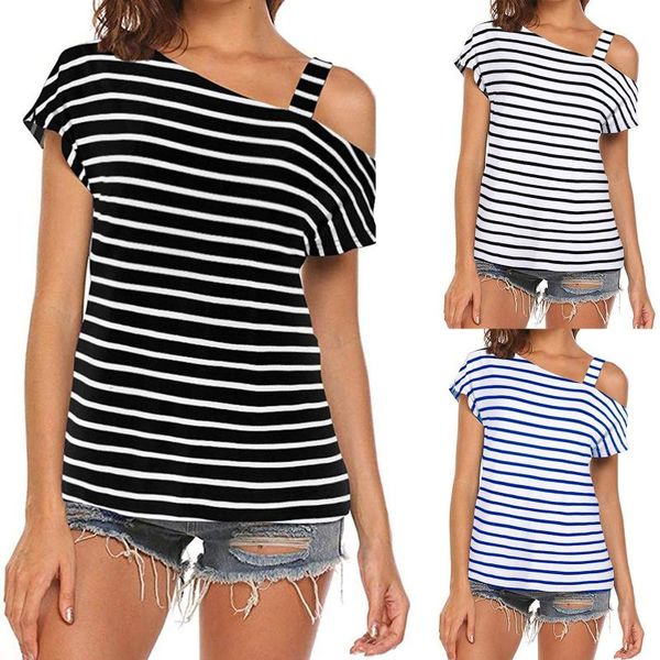 women's t-shirt strapless summer stripe short sleeve strappy cold shoulder casual tunic #1, White
women's t-shirt strapless summer stripe short sleeve strappy cold shoulder casual tunic #1, White