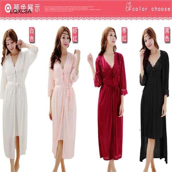 fashion new silk robes + nightdress two-piece women sleepwear lace v-neck sleeping robe long-sleeve nightgowns fw001, Black;red
fashion new silk robes + nightdress two-piece women sleepwear lace v-neck sleeping robe long-sleeve nightgowns fw001, Black;red
