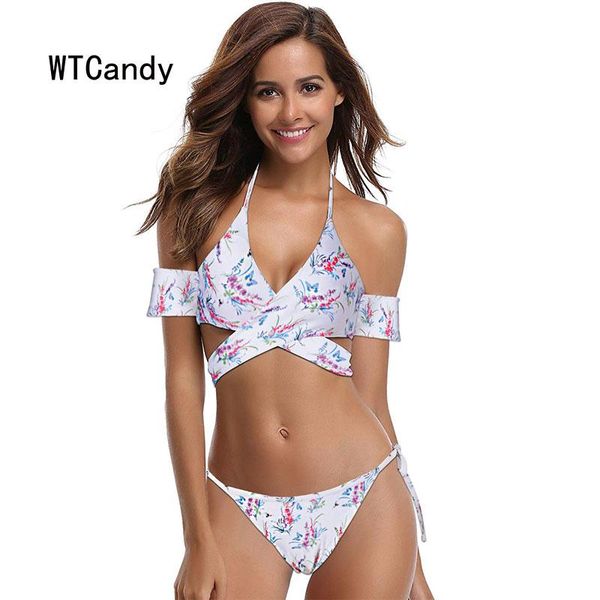 women's swimwear wtcandy bandage string bikini with sleeves white print floral swimsuit beach biquini female cross bathing suit, White;black
women's swimwear wtcandy bandage string bikini with sleeves white print floral swimsuit beach biquini female cross bathing suit, White;black