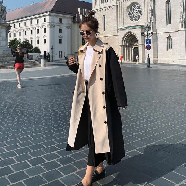 women's trench coats 2021 double-breasted stitching fashion windbreaker female with belt spring autunn long coat overcoats m488, Tan;black
women's trench coats 2021 double-breasted stitching fashion windbreaker female with belt spring autunn long coat overcoats m488, Tan;black