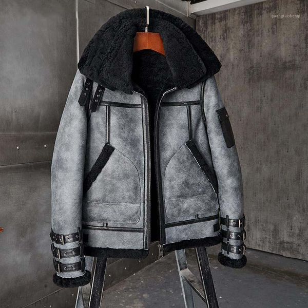men's leather & faux shearling coat mens b3 bomber jacket short fur grey fashion motorcycle winter coats, Black
men's leather & faux shearling coat mens b3 bomber jacket short fur grey fashion motorcycle winter coats, Black