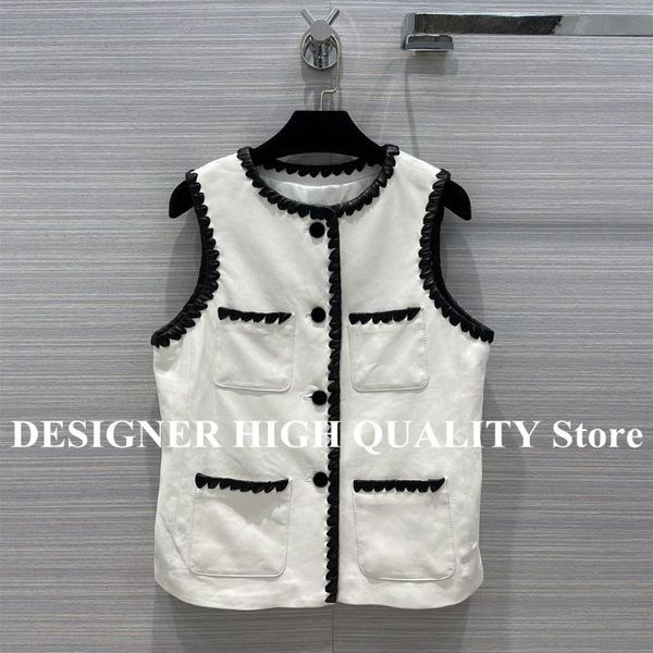 women's leather & faux 100% sheepskin genuine vest jacket women hand made gear edging contrast o-neck sleeveless buttons pocket chic ta, Black
women's leather & faux 100% sheepskin genuine vest jacket women hand made gear edging contrast o-neck sleeveless buttons pocket chic ta, Black