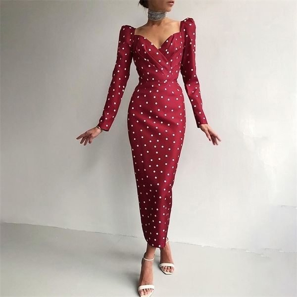 instaelegant casual women slim v neck long mid calf pencil dress 2021 club office lady polka dot puff sleeve, Black;gray
instaelegant casual women slim v neck long mid calf pencil dress 2021 club office lady polka dot puff sleeve, Black;gray