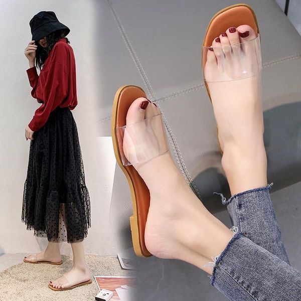 slippers fashion women's sandals low-heeled with transparent belt, Black 
slippers fashion women's sandals low-heeled with transparent belt, Black