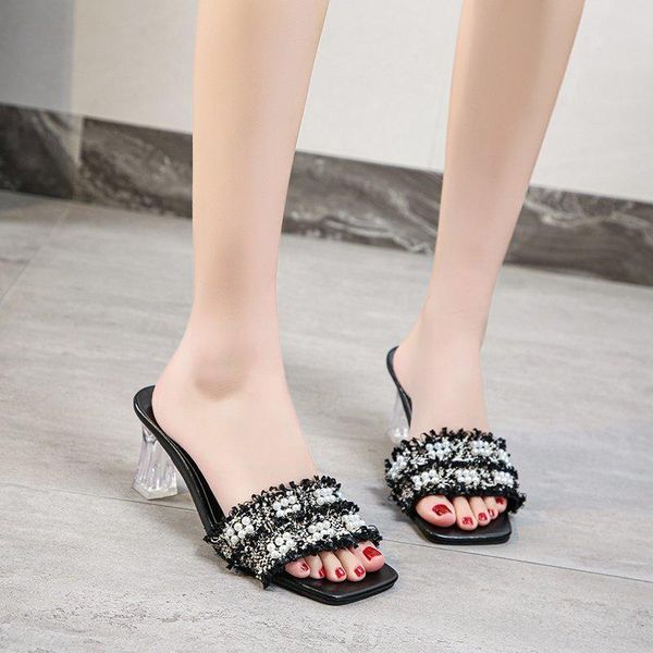 new women's sandals shoes pearl thick high heel slippers summer ladies shoes sandalias de tacon sandals women 2021, Black
new women's sandals shoes pearl thick high heel slippers summer ladies shoes sandalias de tacon sandals women 2021, Black