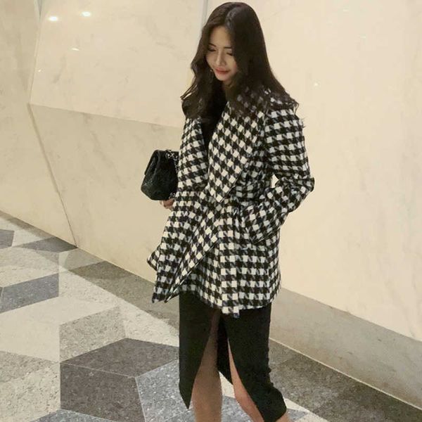 women woolen coat belt jacket fashion casual ladies short plaid color loose women's big lapel 210529, Black
women woolen coat belt jacket fashion casual ladies short plaid color loose women's big lapel 210529, Black