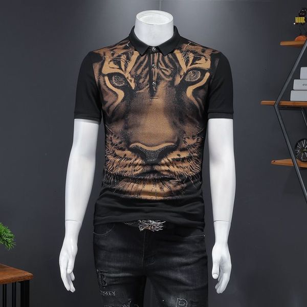 2021 new short sleeve masculina black gold tiger head print shirt summer polo camisa 68q3, White;black
2021 new short sleeve masculina black gold tiger head print shirt summer polo camisa 68q3, White;black