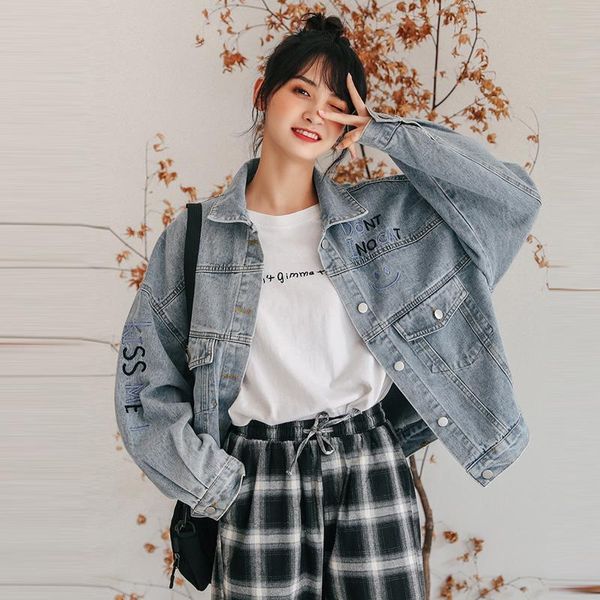 women's jackets jeans jacket women short coat fashion pocket letter embroidery long sleeve female spring korean loose denim, Black;brown
women's jackets jeans jacket women short coat fashion pocket letter embroidery long sleeve female spring korean loose denim, Black;brown