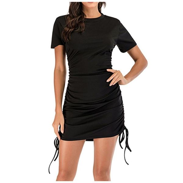casual dresses women's round neck short sleeve mini dress solid color drawstring pleated fashion summer bandage 2021, Black;gray
casual dresses women's round neck short sleeve mini dress solid color drawstring pleated fashion summer bandage 2021, Black;gray
