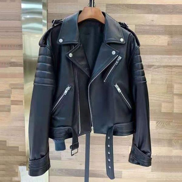 women's leather & faux arrival genuine jacket moto biker style wide version women coat spring short clothes female, Black
women's leather & faux arrival genuine jacket moto biker style wide version women coat spring short clothes female, Black