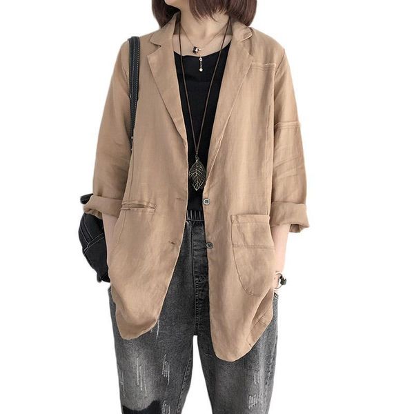 women's jackets oversized summer autumn retro casual suit collar cotton and linen jacket loose long blezer mujer thin blusa coat f737, Black;brown
women's jackets oversized summer autumn retro casual suit collar cotton and linen jacket loose long blezer mujer thin blusa coat f737, Black;brown