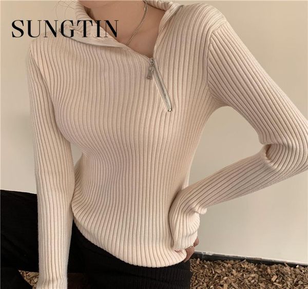 women's sweaters sungtin 5 color solid zip turtleneck sweater pullover women autmn 2021 female irregular ribbed brown knitted, White;black
women's sweaters sungtin 5 color solid zip turtleneck sweater pullover women autmn 2021 female irregular ribbed brown knitted, White;black