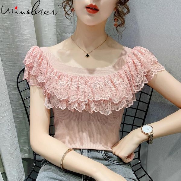 women's t-shirt summer european clothes knitted fashion off shoulder patchwork lace women short sleeve all match tees t15507a, White
women's t-shirt summer european clothes knitted fashion off shoulder patchwork lace women short sleeve all match tees t15507a, White