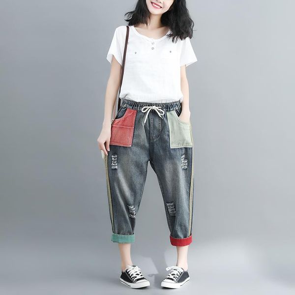 women's jeans 2021 spring boyfriend harem pants plus size women literary retro loose patch hit color cotton denim high waist, Blue
women's jeans 2021 spring boyfriend harem pants plus size women literary retro loose patch hit color cotton denim high waist, Blue