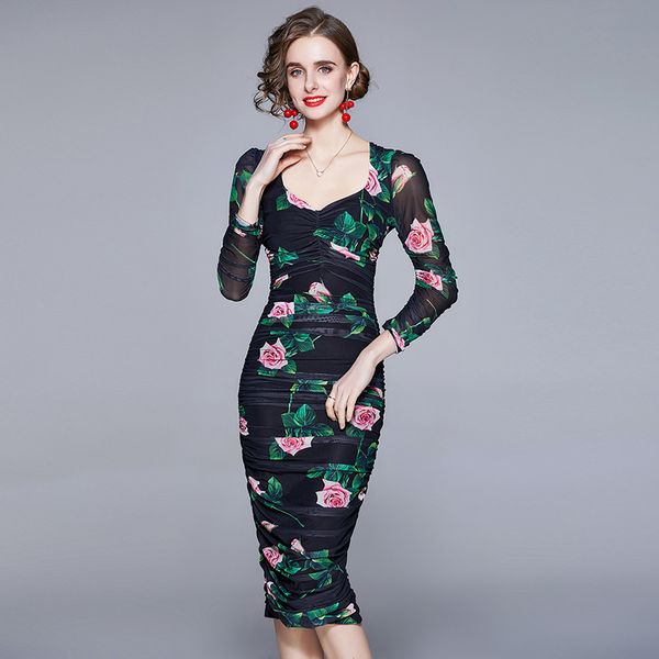women summer designer elegant ruched floral print black vinatge cocktail party bodycon pencil sheath dress vestidos 210525, Black;gray
women summer designer elegant ruched floral print black vinatge cocktail party bodycon pencil sheath dress vestidos 210525, Black;gray