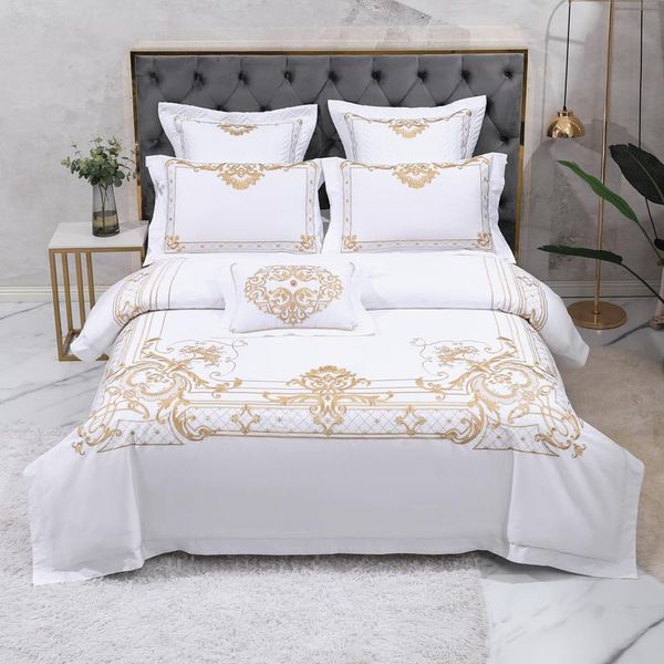 bedding sets pure white set king size chic golden embroidery bedclothes super soft cotton duvet cover bed sheet pillowcases
bedding sets pure white set king size chic golden embroidery bedclothes super soft cotton duvet cover bed sheet pillowcases