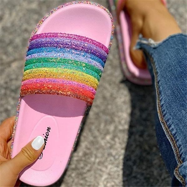 slippers summer fashion women rainbow sequins flat sandals outdoor indoor bathroom women's, Black
slippers summer fashion women rainbow sequins flat sandals outdoor indoor bathroom women's, Black