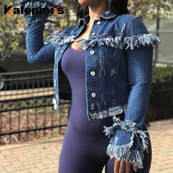 women's jackets kalenmos denim coat women 2021 boyfriend tassel frayed spring autumn jeans ripped hole casaco slim jacket streetwear, Black;brown
women's jackets kalenmos denim coat women 2021 boyfriend tassel frayed spring autumn jeans ripped hole casaco slim jacket streetwear, Black;brown