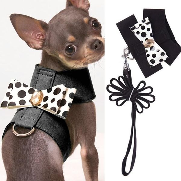 dog collars & leashes leather pet harness for small dogs puppy chihuahua yorkie cat cute with leash animal vest bow 2021