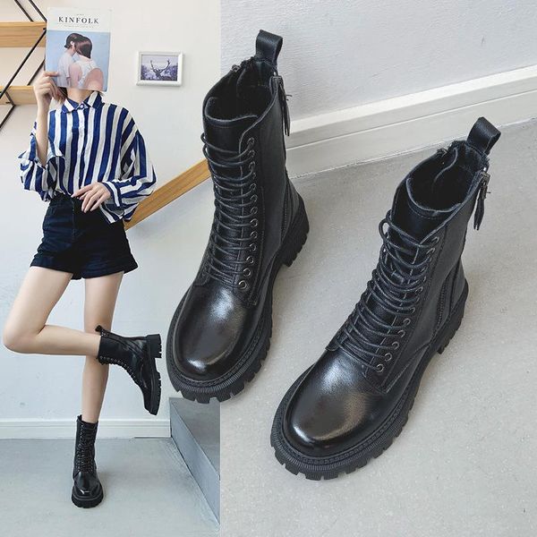 boots women's first layer cowhide autumn winter thick-soled mid-tube korean snow increase women platform shoes, Black
boots women's first layer cowhide autumn winter thick-soled mid-tube korean snow increase women platform shoes, Black